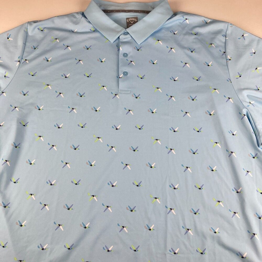 Callaway Opti-Dri Golf Polo Shirt Mens 4X Light Blue Bird Print Performance